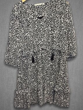 Soft Surroundings Hazel Tiered Mini Dress L Black Animal Metallic Dot Tassel